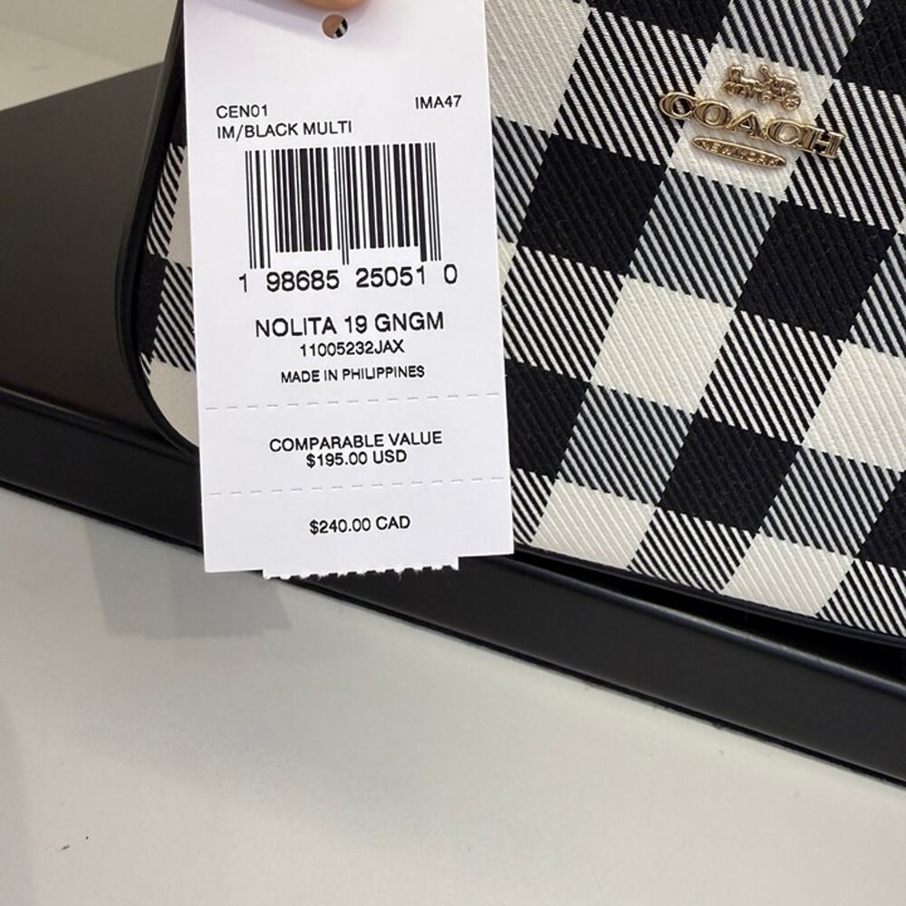 Coach Nolita 19 With Gingham Print And Charm CEN01 Gold/Black Multi - Picture 6 of 6